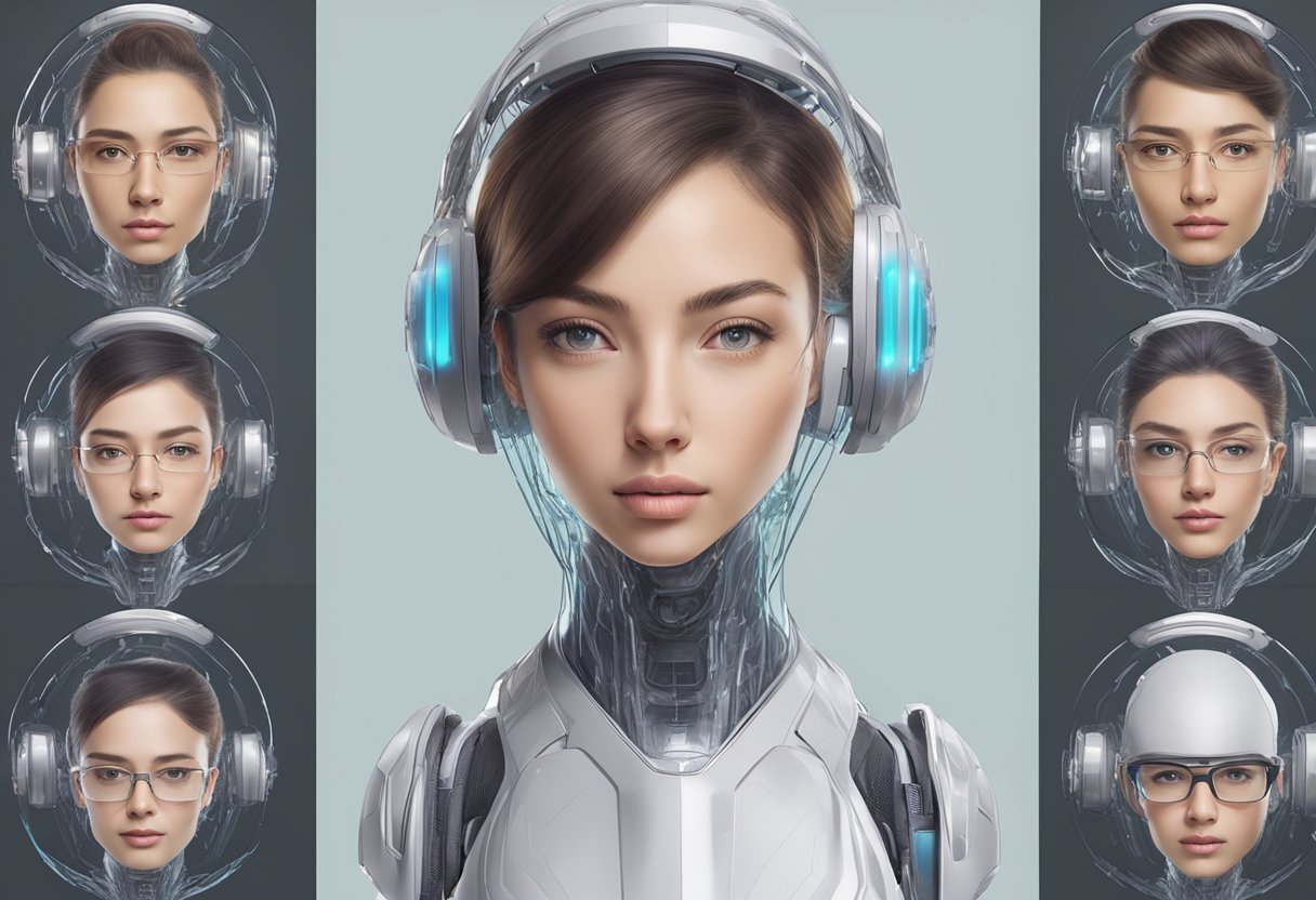 A futuristic AI headshot generator analyzing traditional photography methods